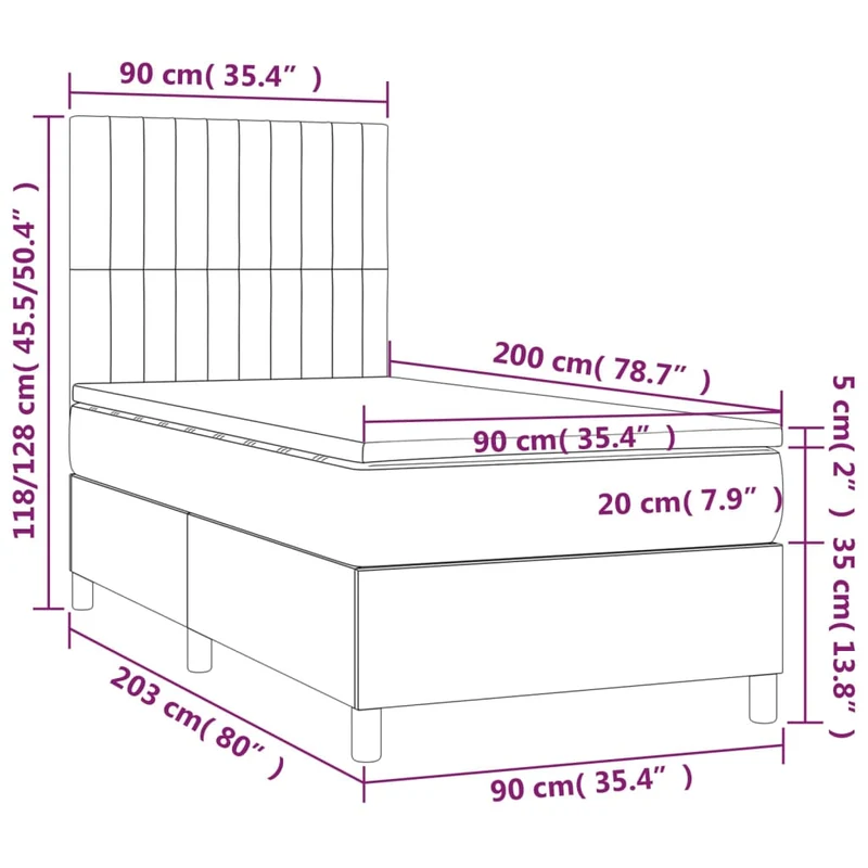 Cadre de lit LED avec sommier tête de lit matelas 90x200cm tissu gris clair TDL0209455