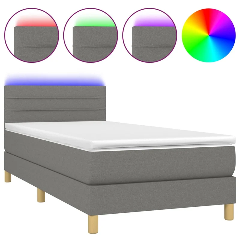 Cadre de lit LED avec sommier tête de lit matelas 80x200cm tissu gris foncé TDL0209434