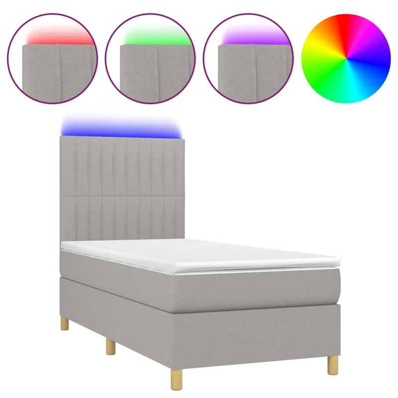 Cadre de lit LED avec sommier tête de lit matelas 90x200cm tissu gris clair TDL0209464
