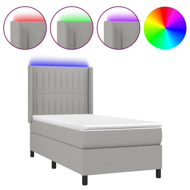 Cadre de lit LED avec sommier tête de lit matelas 90x200cm tissu gris clair TDL0209463