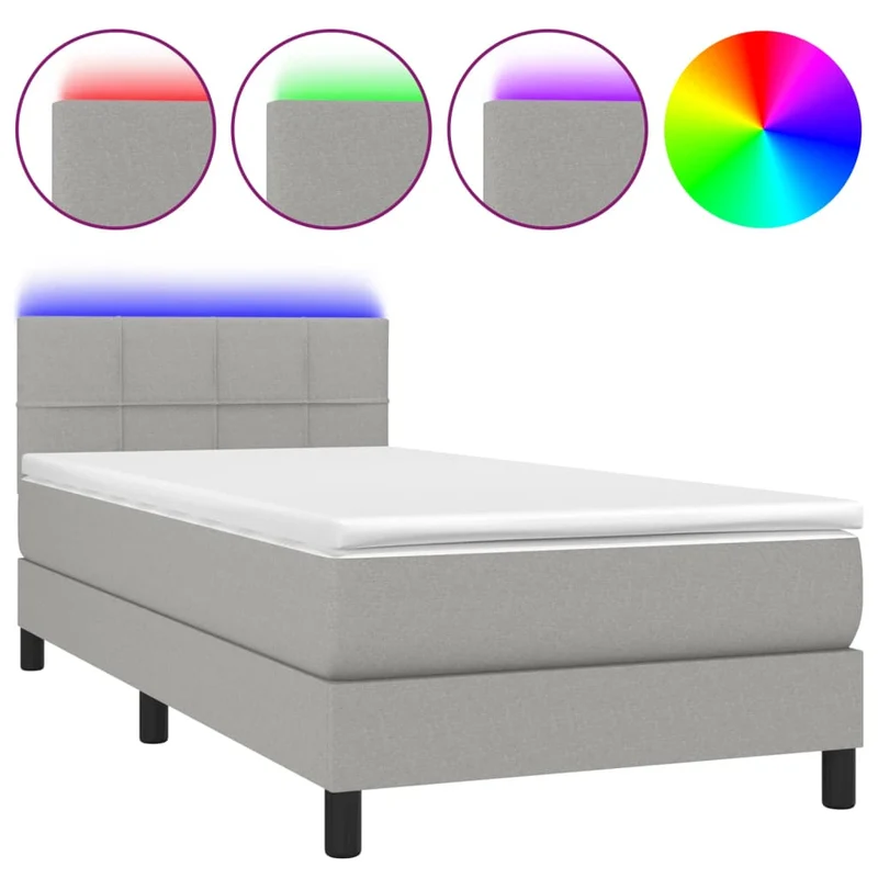 Cadre de lit LED avec sommier tête de lit matelas 90x200cm tissu gris clair TDL0209460