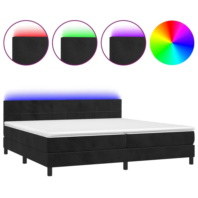 Cadre de lit LED avec sommier tête de lit matelas 200x200 cm tissu velours noir TDL0209145