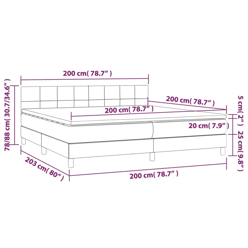 Cadre de lit LED avec sommier tête de lit matelas 200x200 cm tissu velours noir TDL0209145