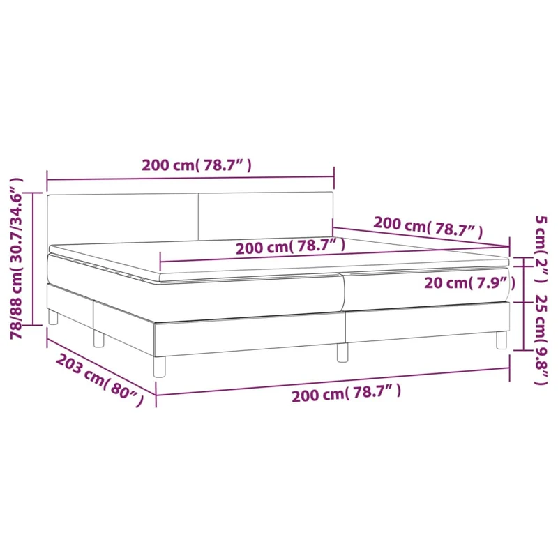 Cadre de lit LED avec sommier tête de lit matelas 200x200cm synthétique noir TDL0209138