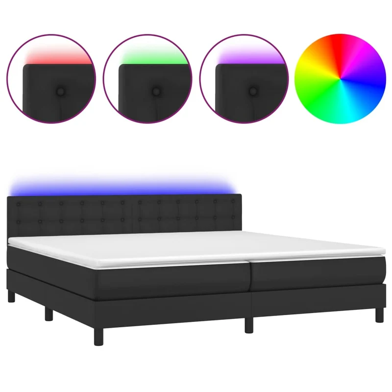 Cadre de lit LED avec sommier tête de lit matelas 200x200cm synthétique noir TDL0209132