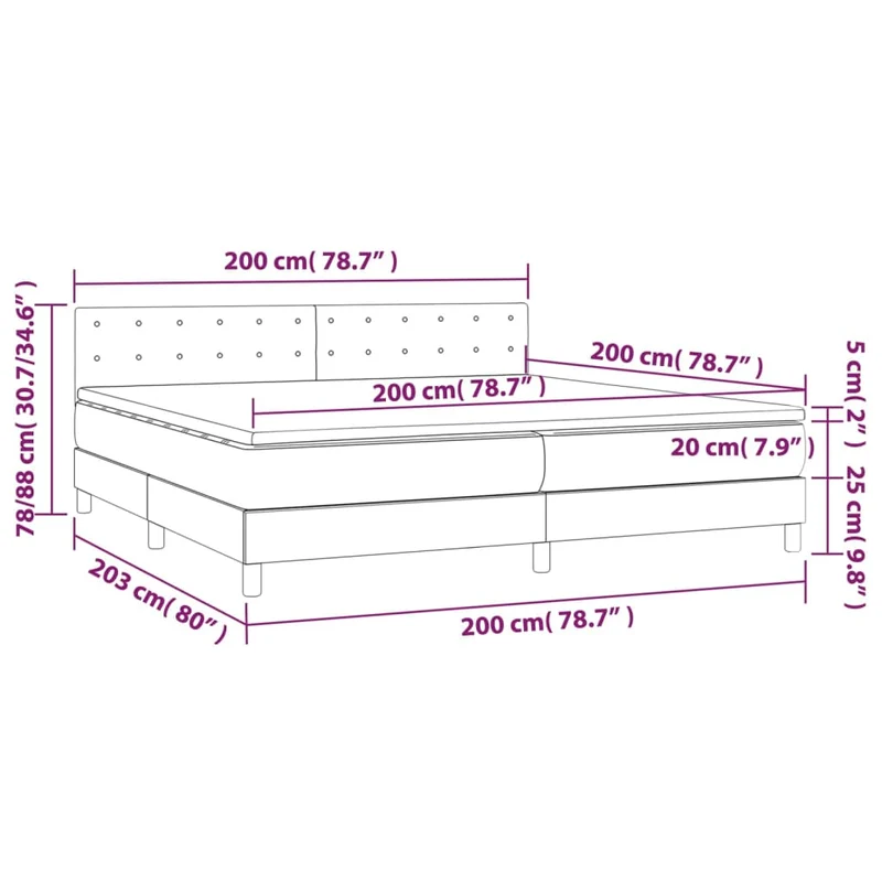 Cadre de lit LED avec sommier tête de lit matelas 200x200cm synthétique noir TDL0209132