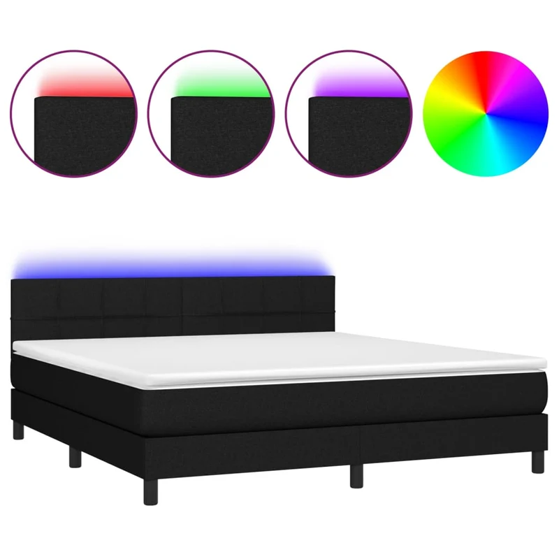 Cadre de lit LED avec sommier tête de lit matelas 160x200 cm tissu noir TDL0209190
