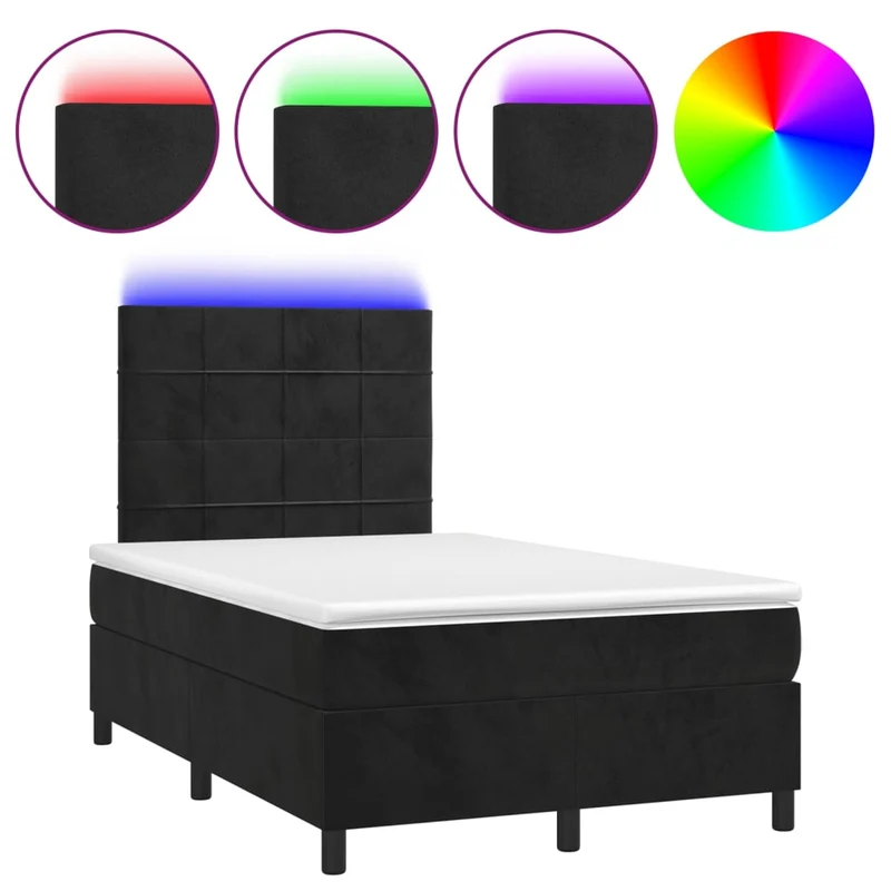 Cadre de lit LED avec sommier tête de lit matelas 120 x 200 cm tissu velours noir TDL0209274