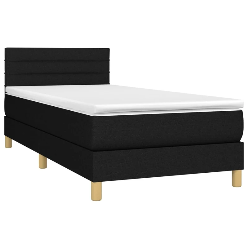 Cadre de lit LED avec sommier tête de lit matelas 90x200 cm tissu noir TDL0209030