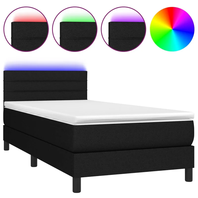 Cadre de lit LED avec sommier tête de lit matelas 90x200 cm tissu noir TDL0209020