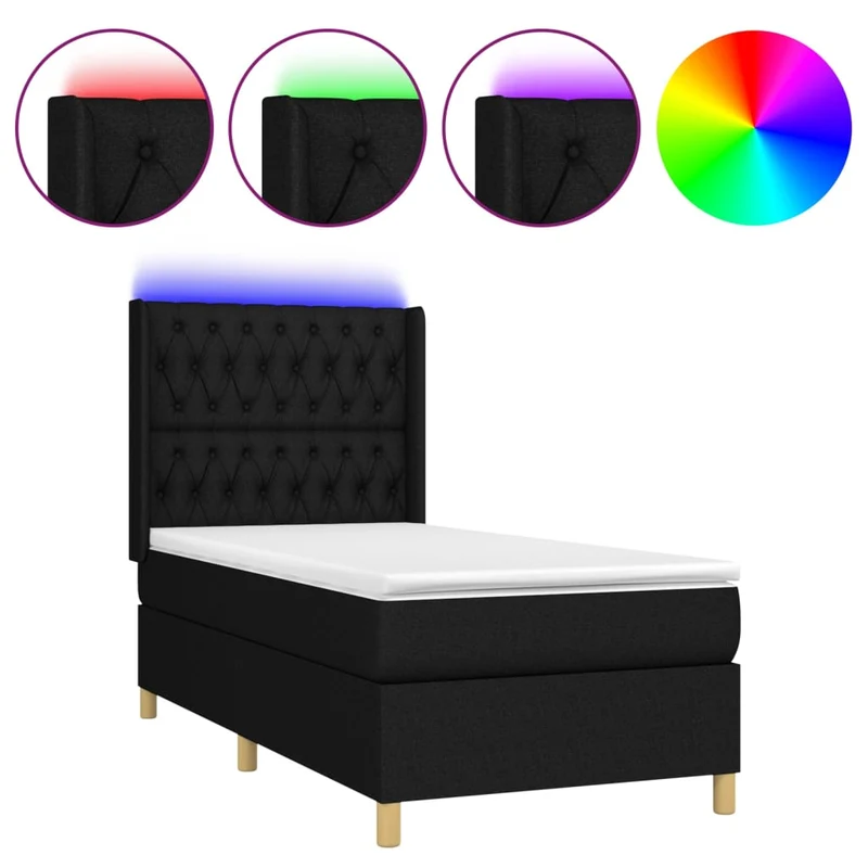Cadre de lit LED avec sommier tête de lit matelas 90x200 cm tissu noir TDL0209015