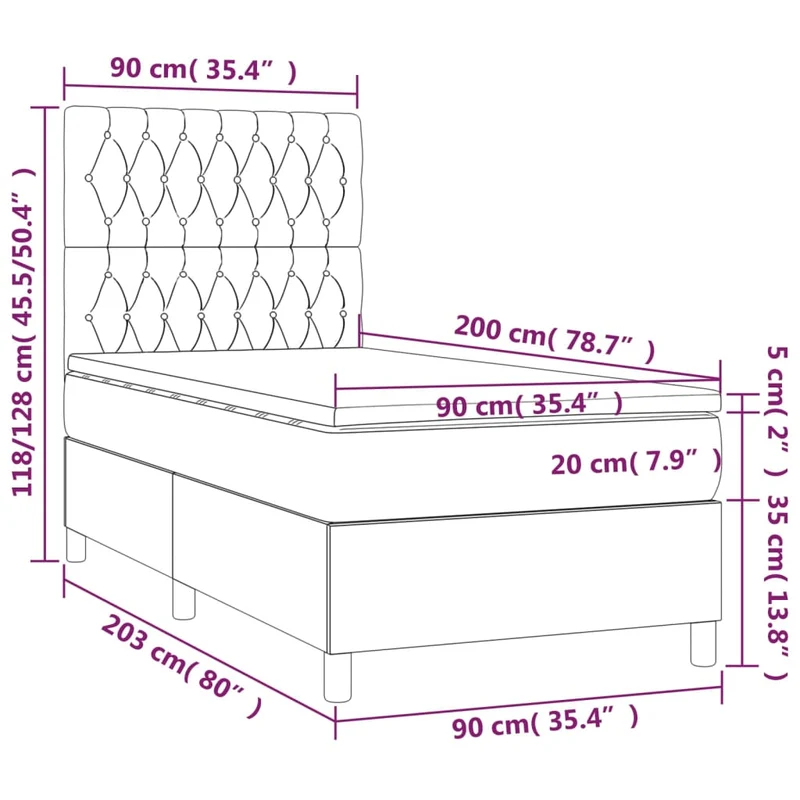 Cadre de lit LED avec sommier tête de lit matelas 90x200cm tissu gris clair TDL0209453