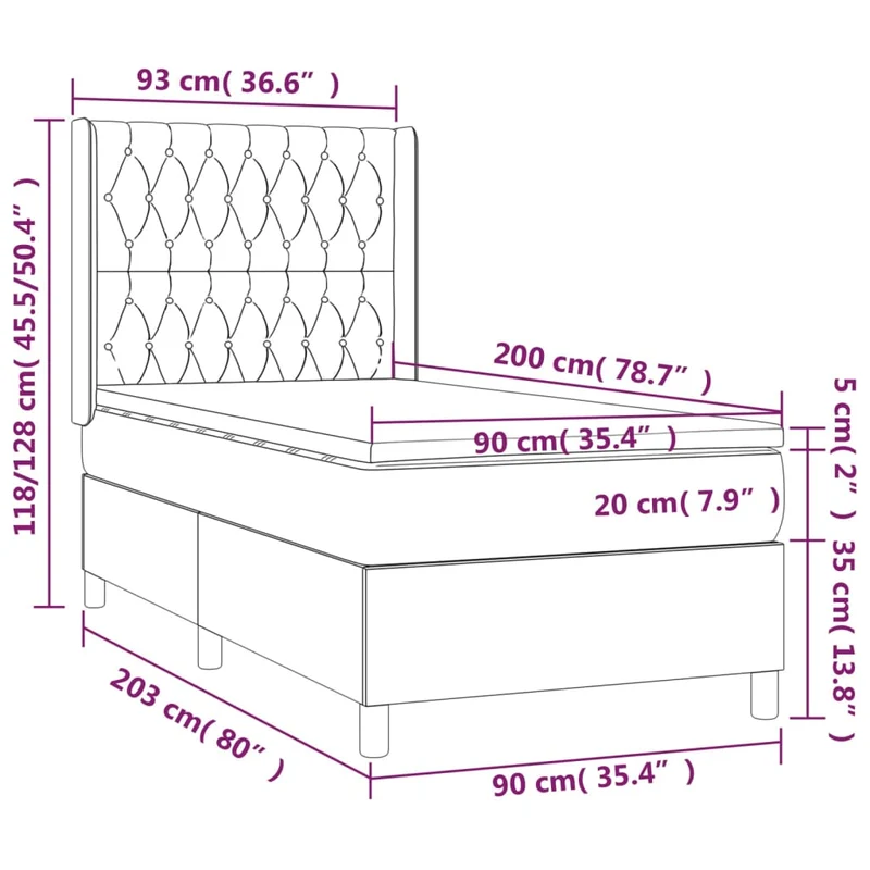 Cadre de lit LED avec sommier tête de lit matelas 90x200cm tissu gris clair TDL0209452