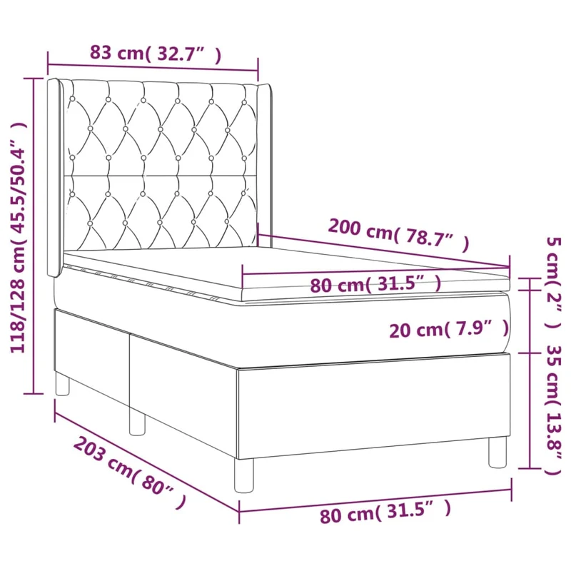 Cadre de lit LED avec sommier tête de lit matelas 80x200cm tissu gris foncé TDL0209426