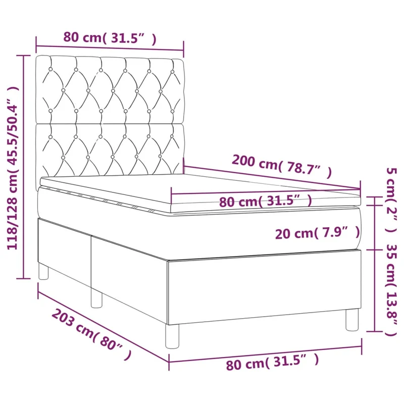 Cadre de lit LED avec sommier tête de lit matelas 80x200cm tissu gris foncé TDL0209427