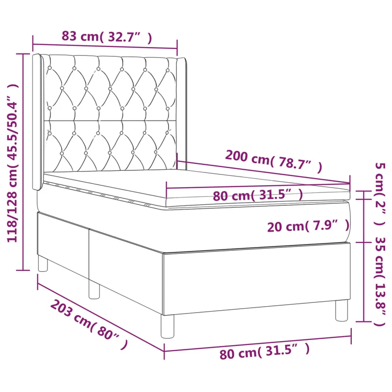 Cadre de lit LED avec sommier tête de lit matelas 80x200cm tissu gris foncé TDL0209425