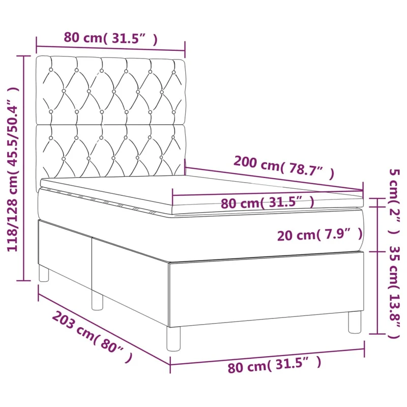 Cadre de lit LED avec sommier tête de lit matelas 80x200cm tissu gris foncé TDL0209419