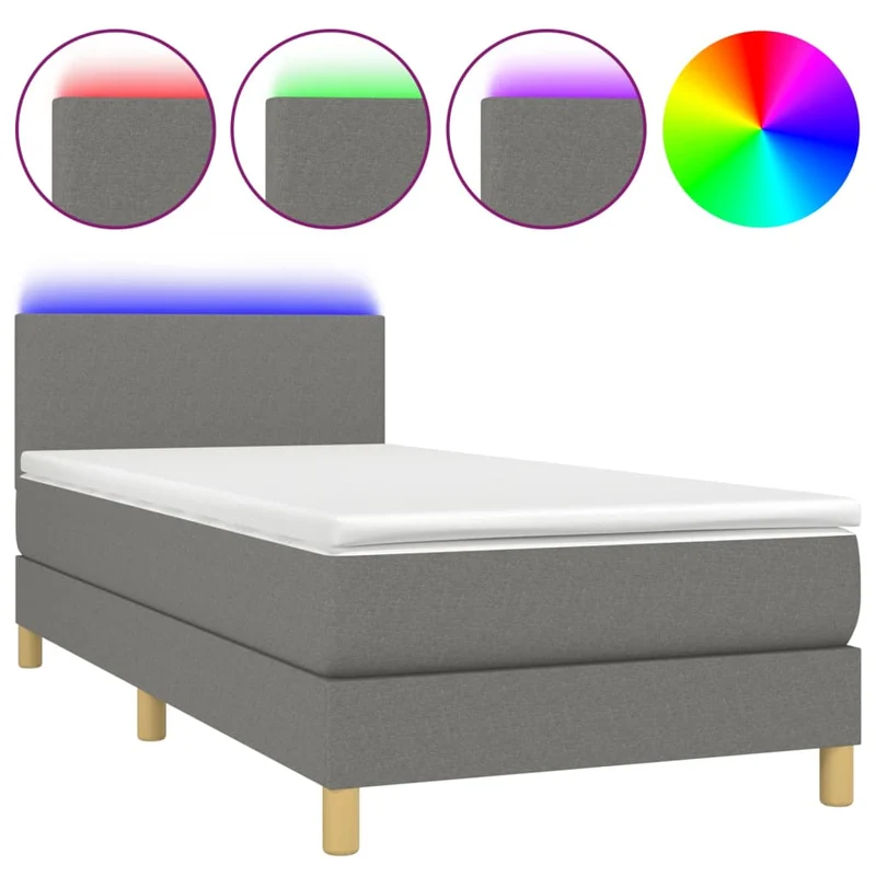 Cadre de lit LED avec sommier tête de lit matelas 90x200cm tissu gris foncé TDL0209384