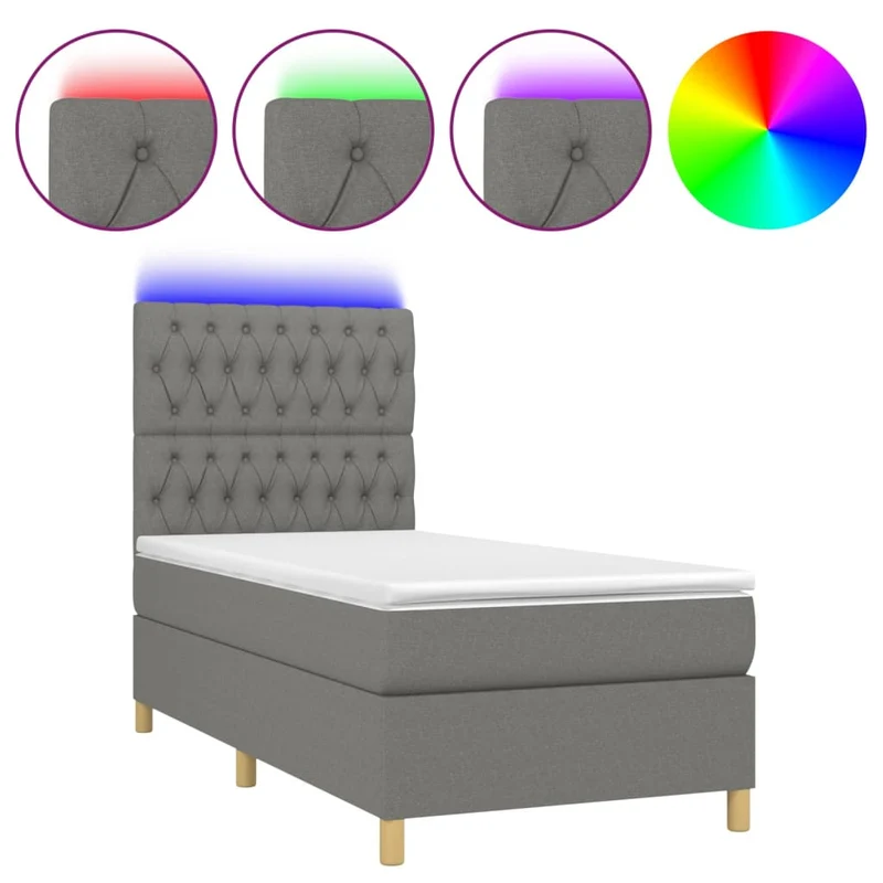 Cadre de lit LED avec sommier tête de lit matelas 90x200cm tissu gris foncé TDL0209378