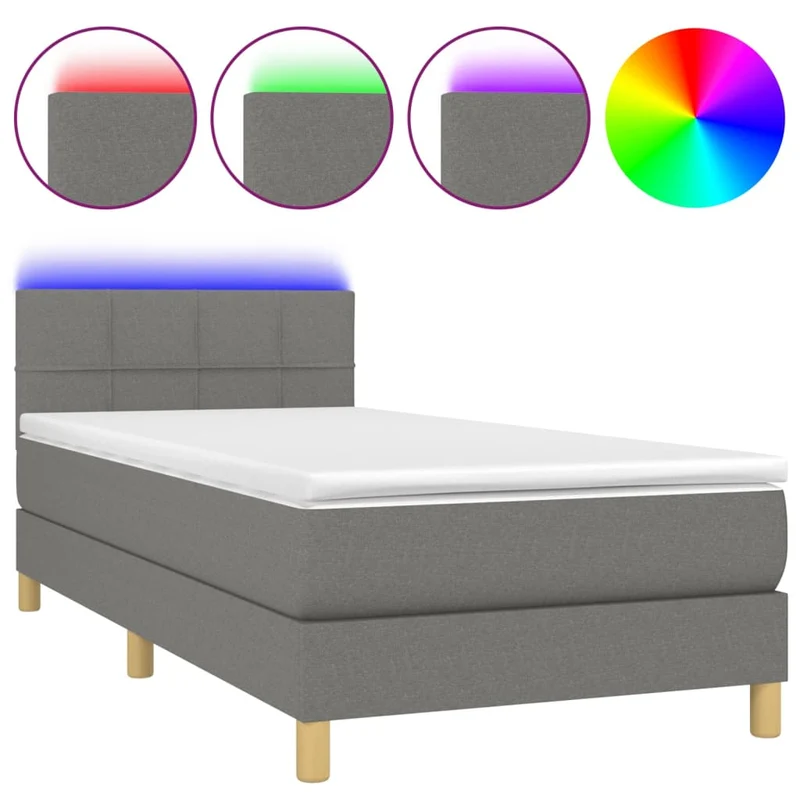 Cadre de lit LED avec sommier tête de lit matelas 90x200cm tissu gris foncé TDL0209371