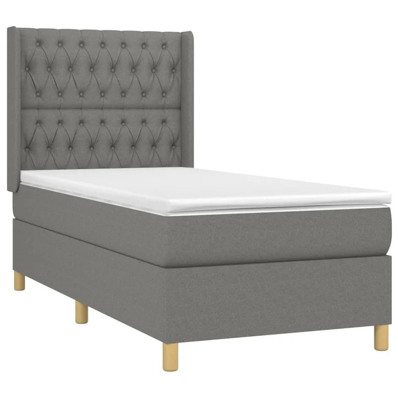 Cadre de lit LED avec sommier tête de lit matelas 90x200cm tissu gris foncé TDL0209370