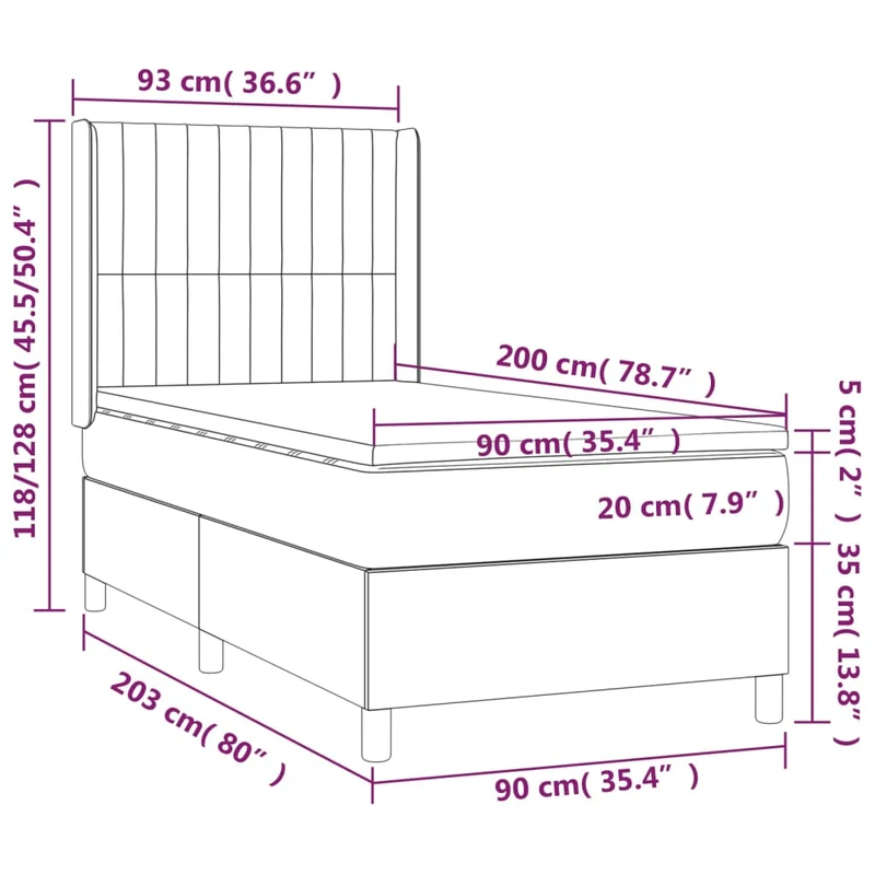 Cadre de lit LED avec sommier tête de lit matelas 90x200cm tissu gris foncé TDL0209368