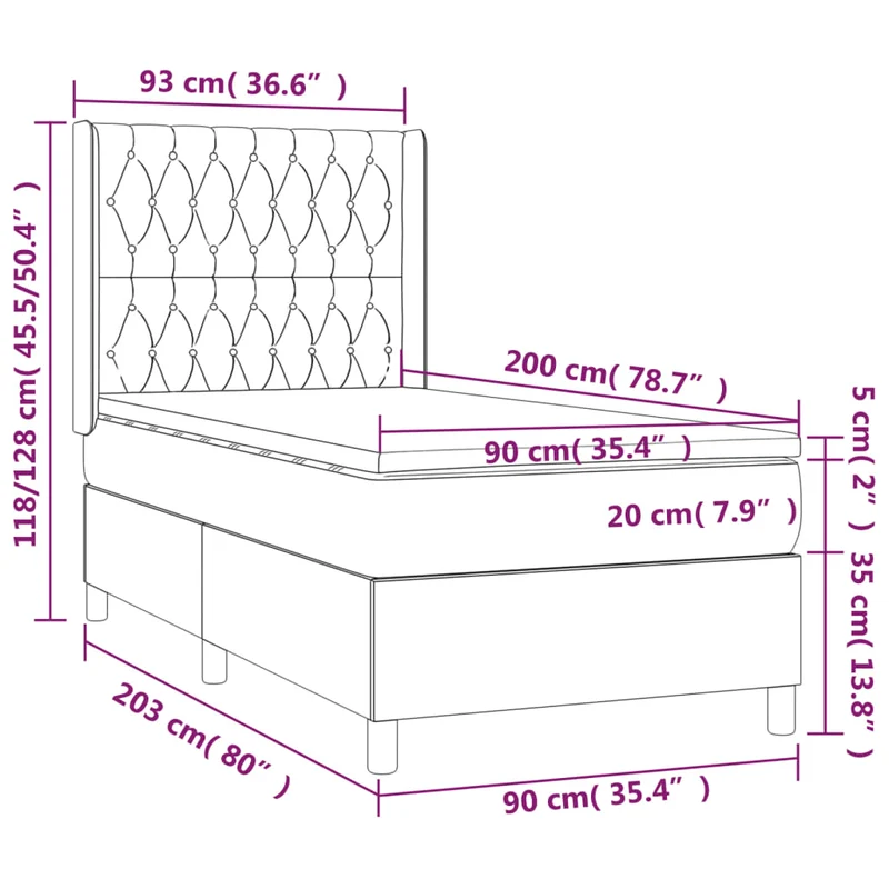 Cadre de lit LED avec sommier tête de lit matelas 90x200cm tissu gris foncé TDL0209365
