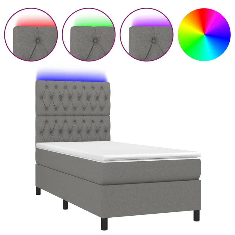 Cadre de lit LED avec sommier tête de lit matelas 90x200cm tissu gris foncé TDL0209363