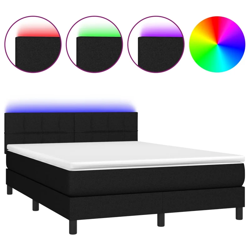Cadre de lit LED avec sommier tête de lit matelas 140x190 cm tissu noir TDL0209253