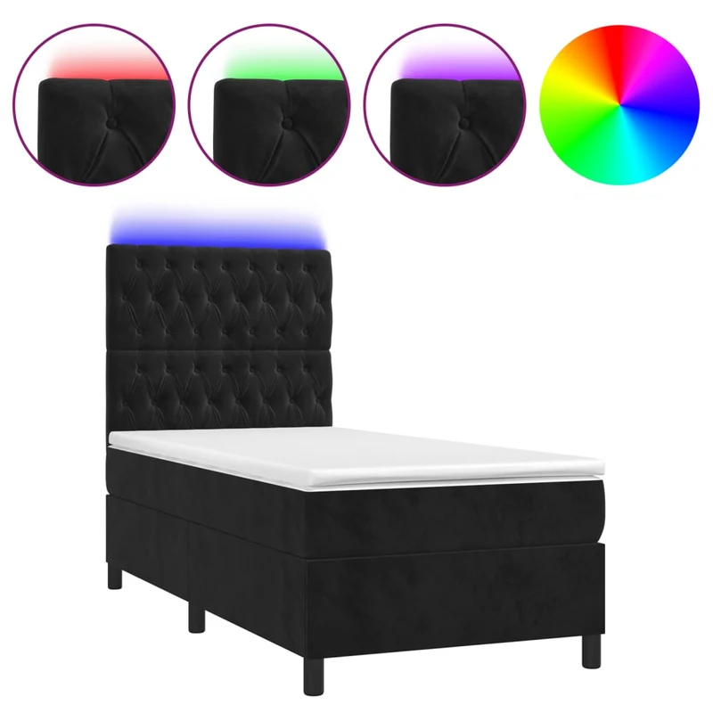 Cadre de lit LED avec sommier tête de lit matelas 100x200 cm tissu velours noir TDL0209322