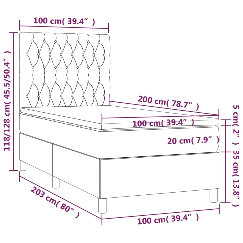 Cadre de lit LED avec sommier tête de lit matelas 100x200 cm tissu velours noir TDL0209322