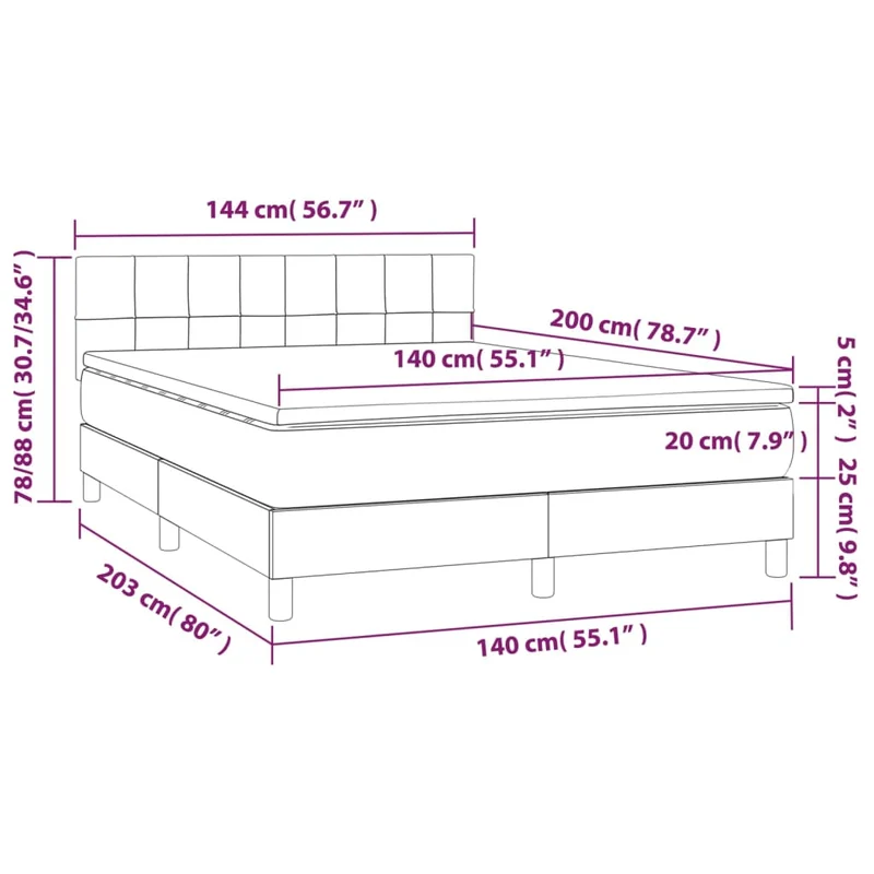 Cadre de lit LED avec sommier tête de lit matelas 140x200 cm tissu noir TDL0209214