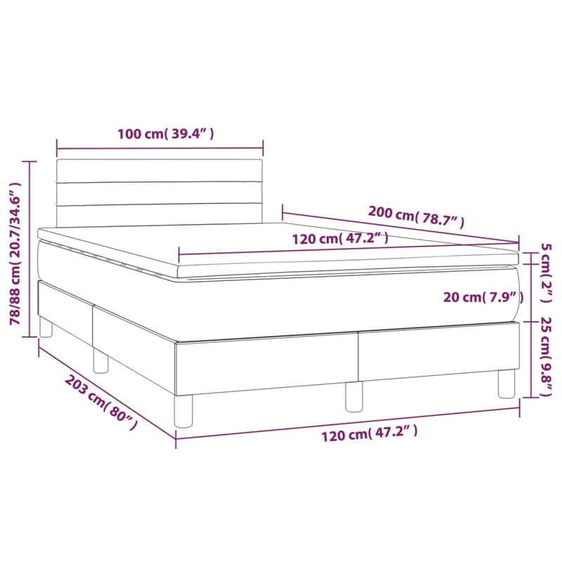 Cadre de lit LED avec sommier tête de lit matelas 120 x 200 cm tissu noir TDL0209301