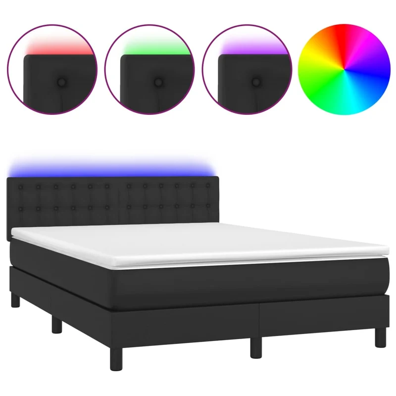 Cadre de lit LED avec sommier tête de lit matelas 140x200cm synthétique noir TDL0209196