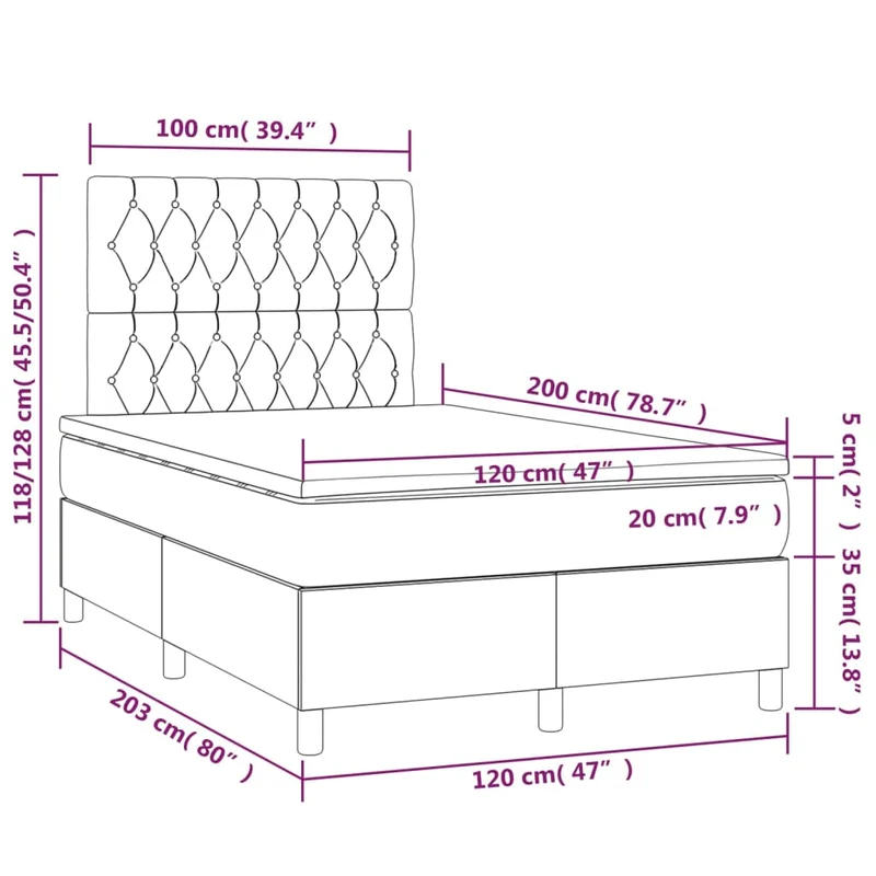 Cadre de lit LED avec sommier tête de lit matelas 120 x 200 cm tissu noir TDL0209286