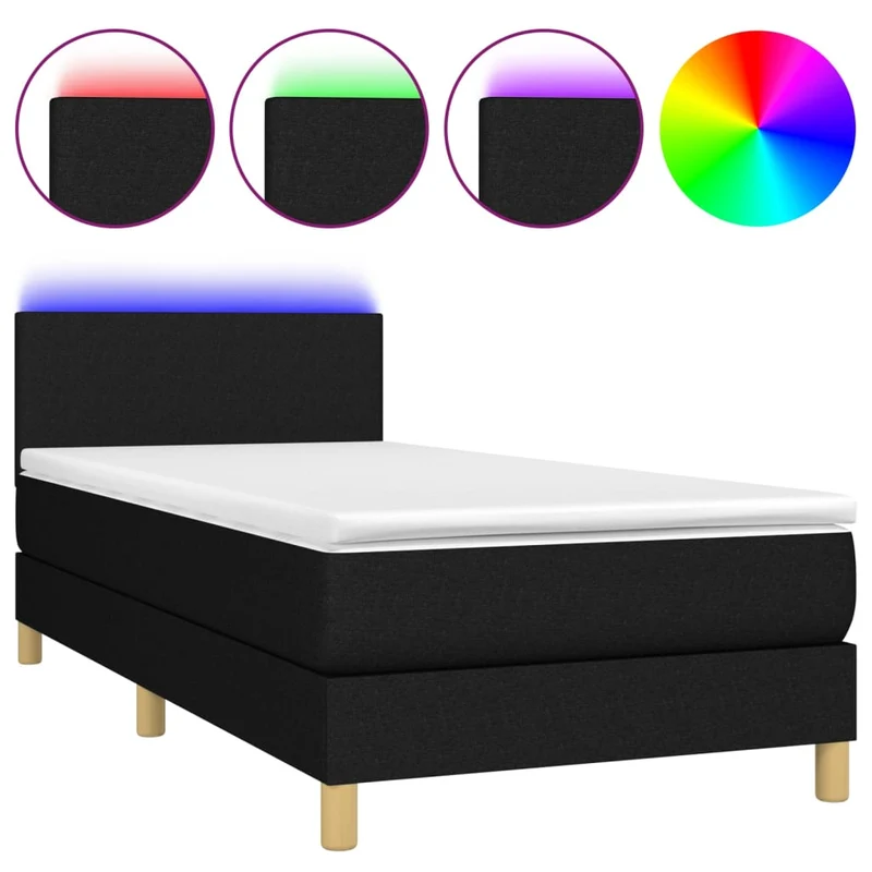 Cadre de lit LED avec sommier tête de lit matelas 90x190 cm tissu noir TDL0209074