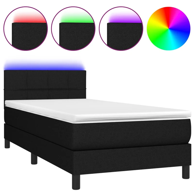 Cadre de lit LED avec sommier tête de lit matelas 90x200 cm tissu noir TDL0209032