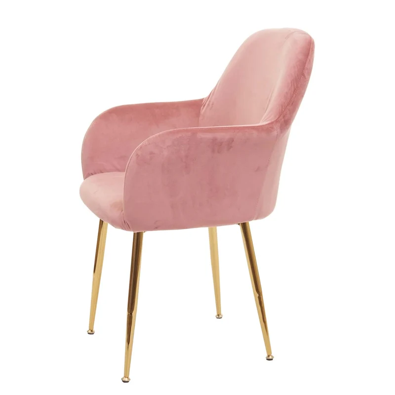 Lot de 2 chaises de salle à manger design rétro en tissu velours rose pieds métal dorés 04_0000379