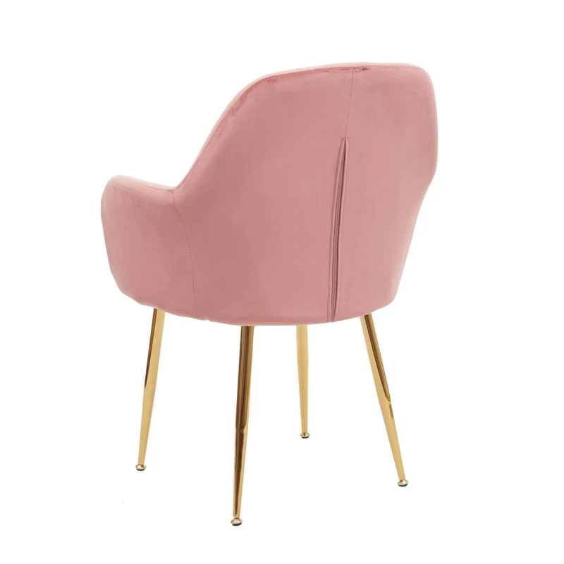 Lot de 2 chaises de salle à manger design rétro en tissu velours rose pieds métal dorés 04_0000379