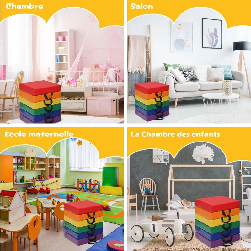 Lot de 6 coussins de chaise pour enfant avec poignées coussins d'assise carrés 38 x 38cm multicolores 20_0000753