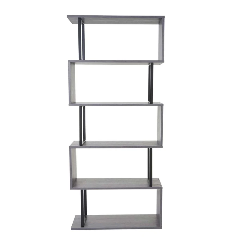Bibliothèque étagère de salon 183x80cm 5 niveaux gris, métal noir 04_0001279