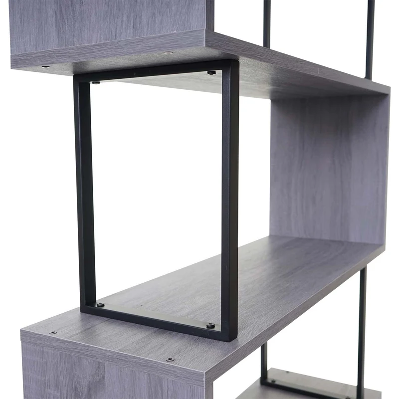 Bibliothèque étagère de salon 183x80cm 5 niveaux gris, métal noir 04_0001279