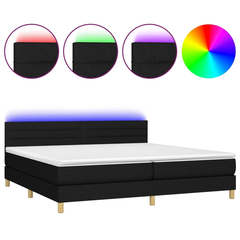 Cadre de lit LED avec sommier tête de lit matelas 200x200 cm tissu noir TDL0208137