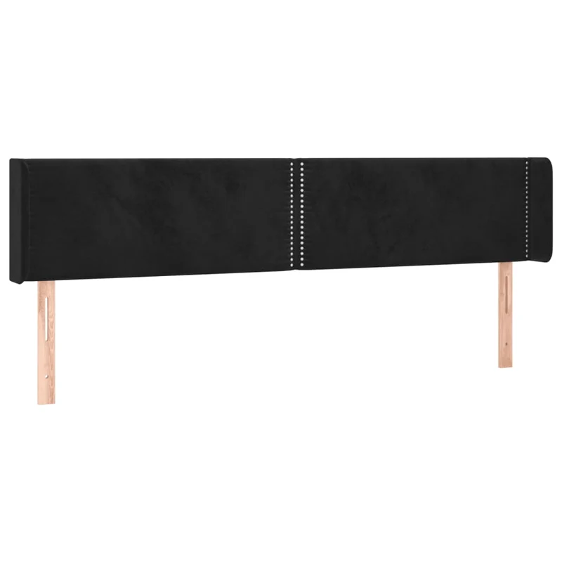 Tête de lit accessoire couchage chambre à coucher meuble avec rebord latéral 203 x 16 x 78/88 cm Tissu velours noir TDL0204489