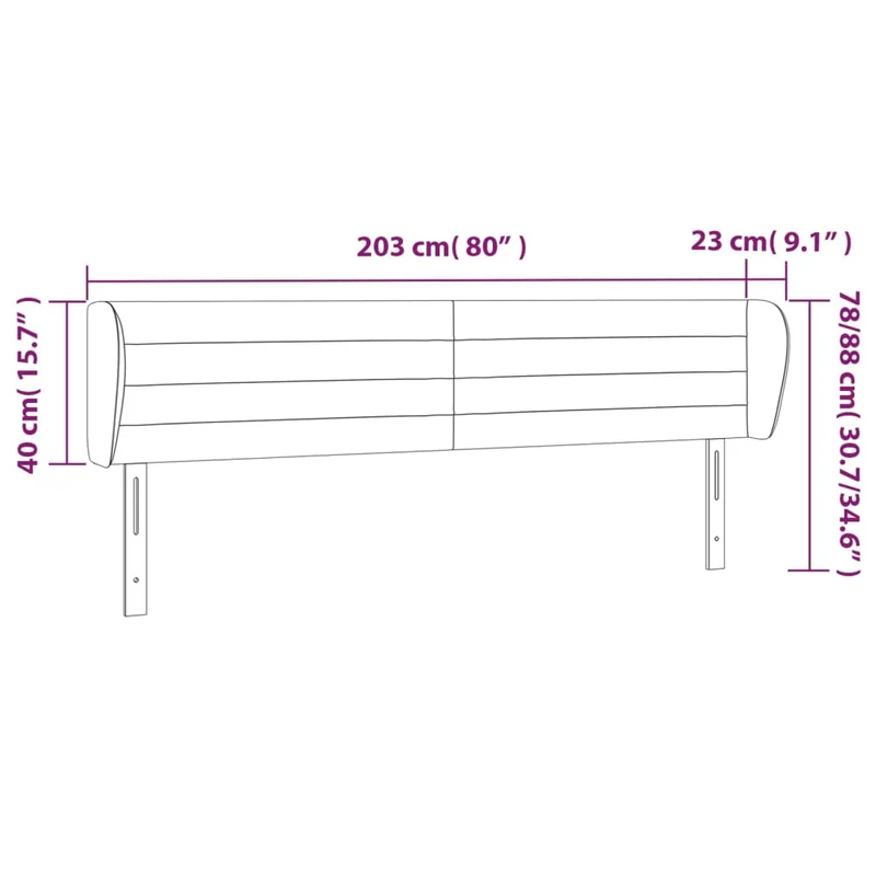 Tête de lit accessoire couchage chambre à coucher meuble avec rebord latéral 203 x 23 x 78/88 cm tissu noir TDL0204477