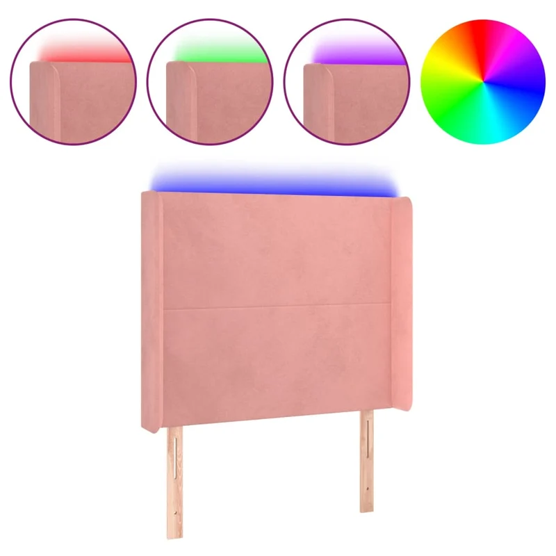 Tête de lit accessoire couchage chambre à coucher meuble à LED 103 x 16 x 118/128 cm tissu velours rose TDL0200494