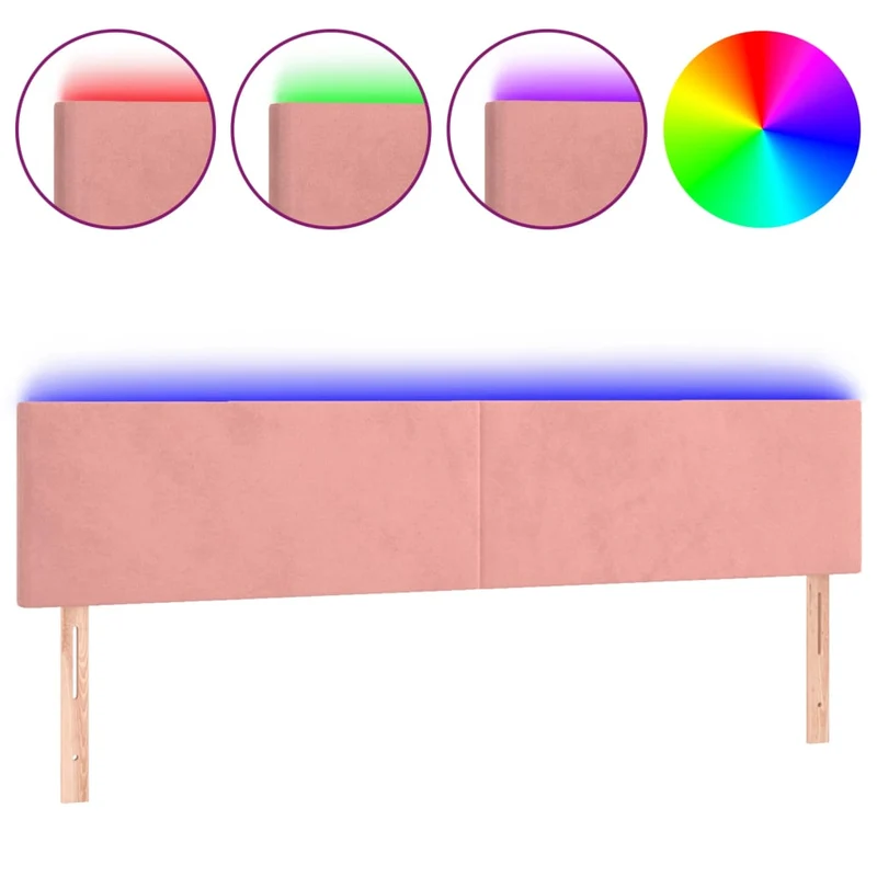 Tête de lit accessoire couchage chambre à coucher meuble à LED 200 x 5 x 78/88 cm tissu velours rose TDL0200471