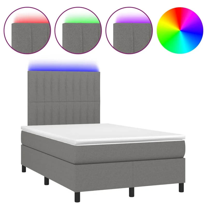 Cadre de lit LED avec sommier tête de lit matelas 120x200 cm tissu gris foncé TDL0208416
