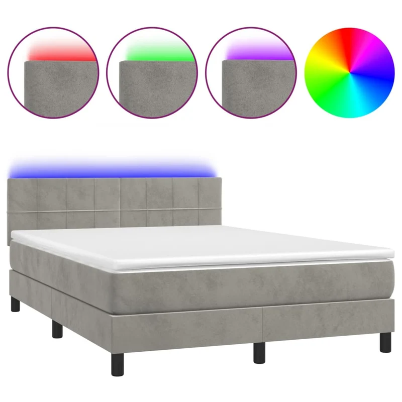Cadre de lit LED avec sommier tête de lit matelas surmatelas 140x190 cm tissu velours gris clair TDL0207850