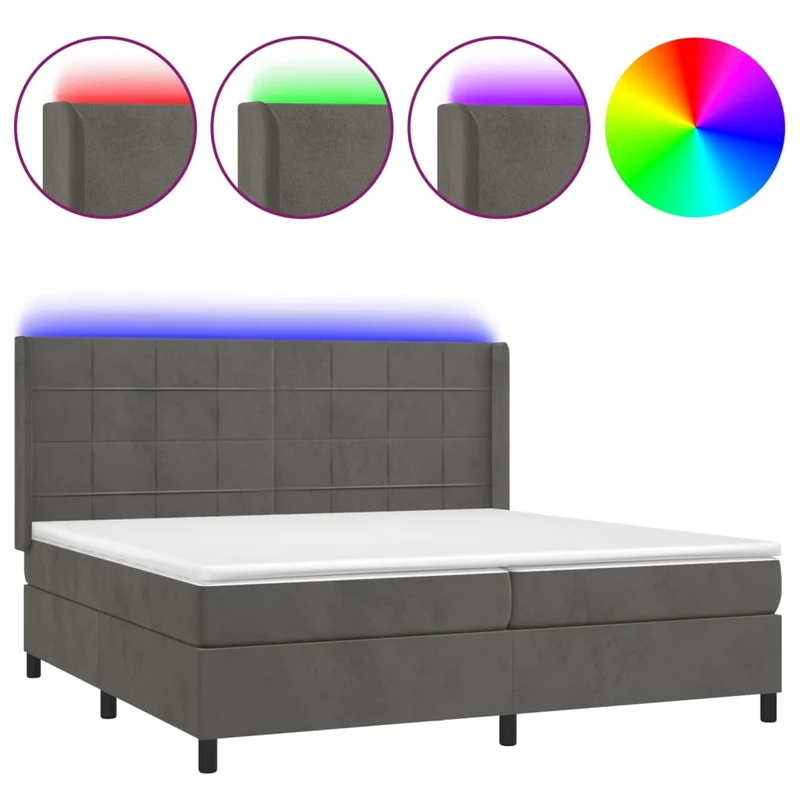 Cadre de lit LED avec sommier tête de lit matelas surmatelas 200x200 cm tissu velours gris foncé TDL0207692